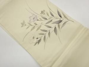 宇拡作　絽手描き桔梗模様刺繍名古屋帯